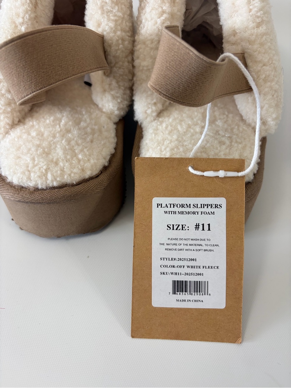 Fluffy Platform Slippers Beige US 11 - Picture 2 of 3